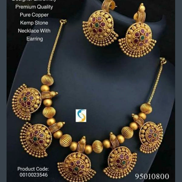 Sai Fashion Copper  Pink & Green Pota Stone Necklace Set