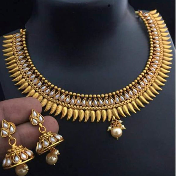 Sai Fashion Gold Plated White Pearl Choker Necklace Set