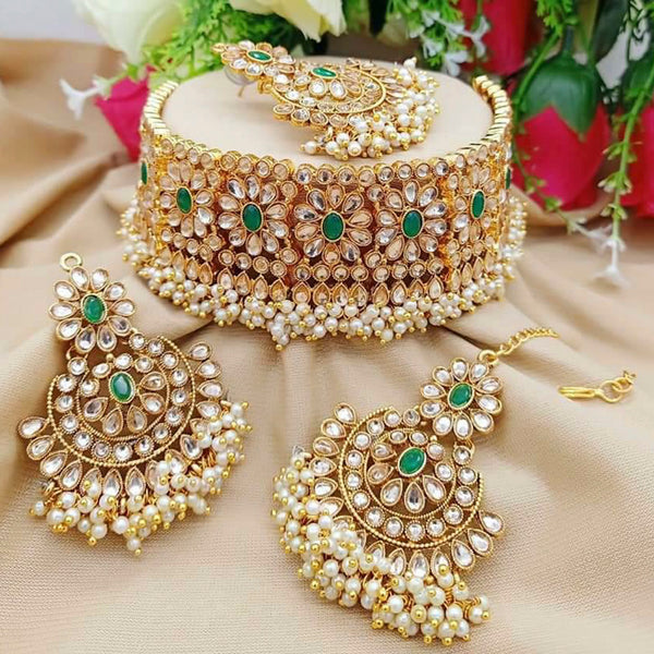 Sai Fashion Gold Plated Kundan And Peral Necklace Set