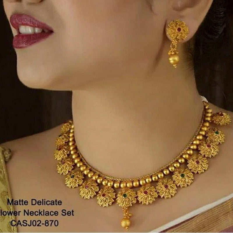 Sai Fashion Gold Plated Pink & Green Pota Stone Necklace Set