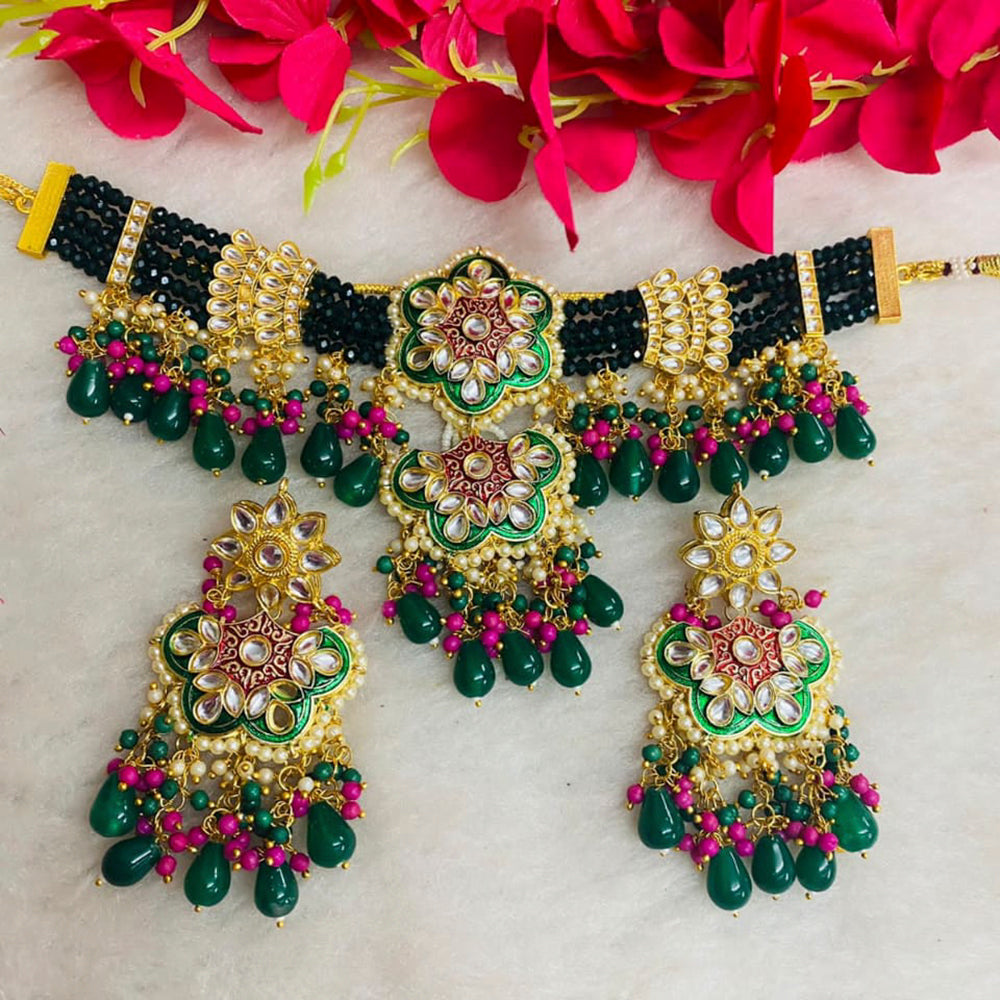 Shagna Gold Plated Meenakari & Kundan Beads Necklace Set