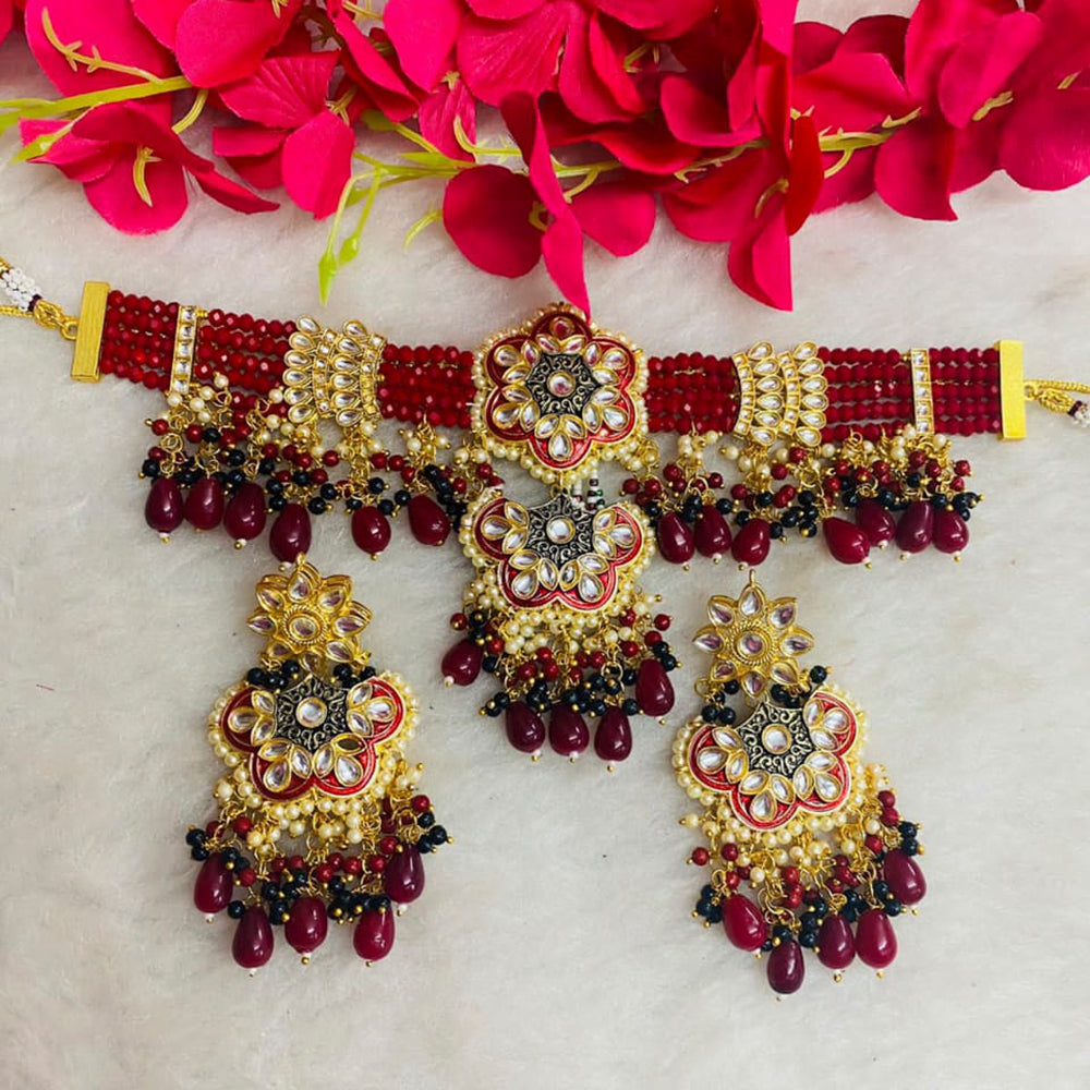 Shagna Gold Plated Meenakari & Kundan Beads Necklace Set