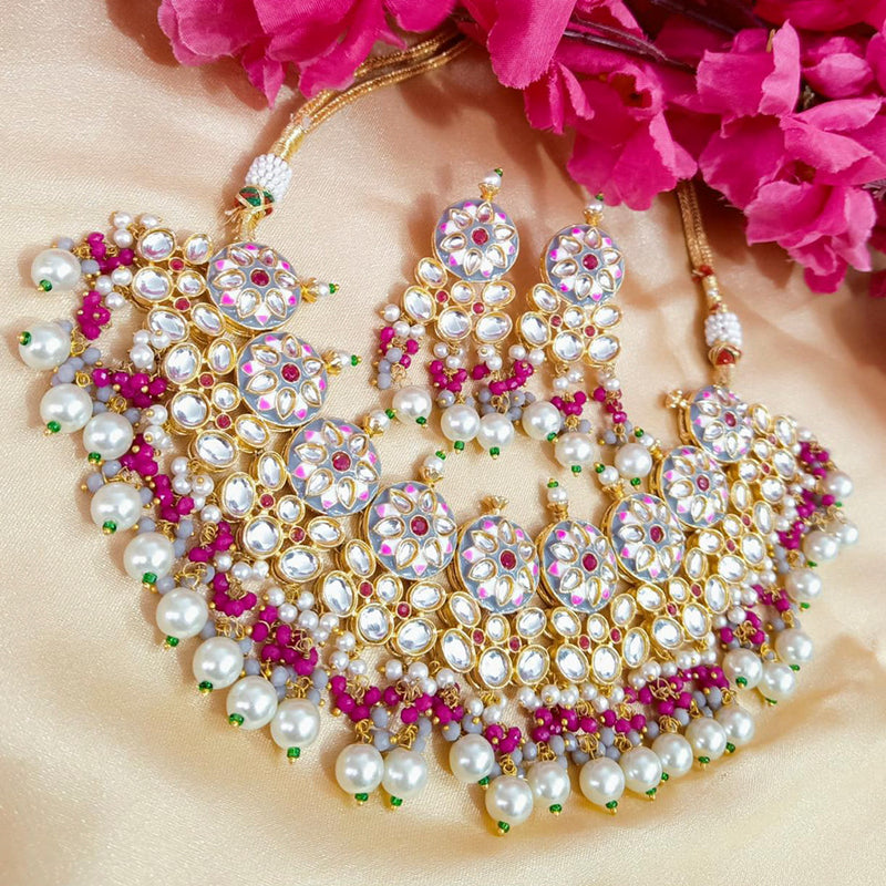 Shagna Gold Plated Kundan And Meenakari & Beads Choker Necklace Set