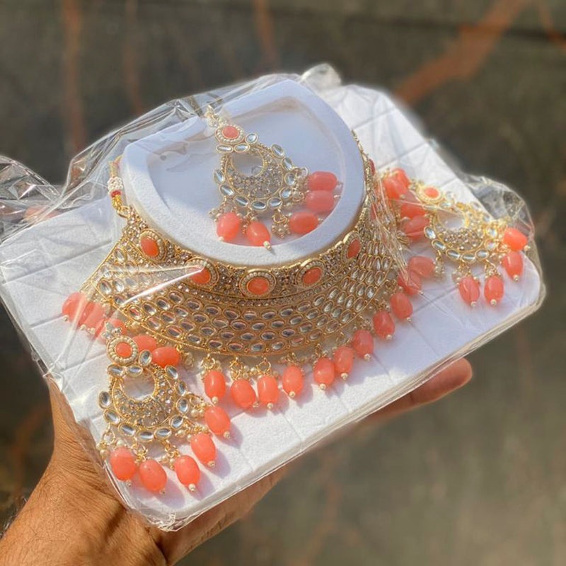 Shagna Gold Plated Kundan & Austrian Stone & Beads Choker Necklace Set