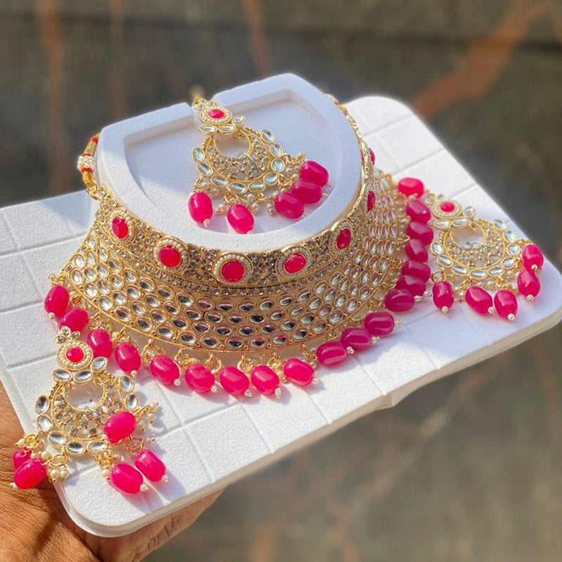 Shagna Gold Plated Kundan & Austrian Stone & Beads Choker Necklace Set