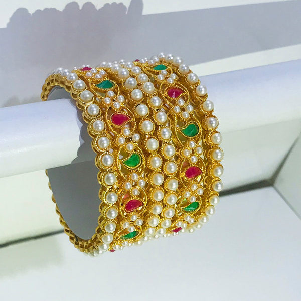 Kayaa Fashion White pearl and multicolored stone beaded fashion bangles for women and girls