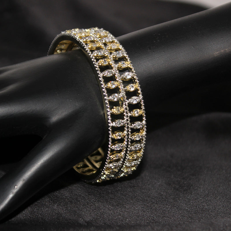Kayaa Beautiful CZ Studded Gold Plated American Diamond Traditional White Bangles Set for Women