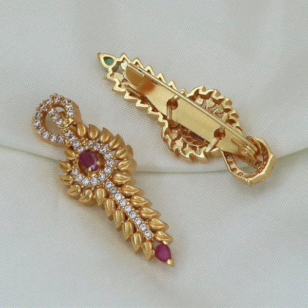 Diksha Collection Gold Plated Austrian Stone Saree Pin Brooch