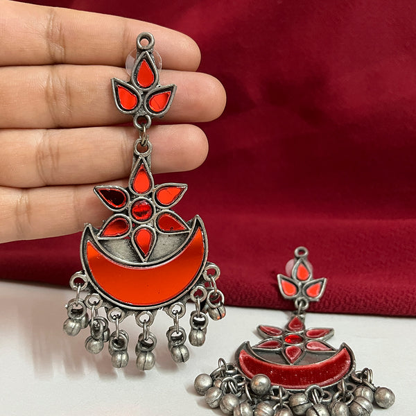 Shringarstreet Germen Silver Red Dangler Earrings