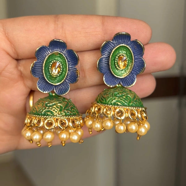 Shringarstreet Gold Plated Meenakari Jhumki Earrings
