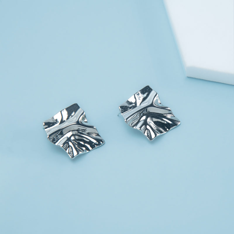 Nipura Silver Wrinkly Stud Earrings