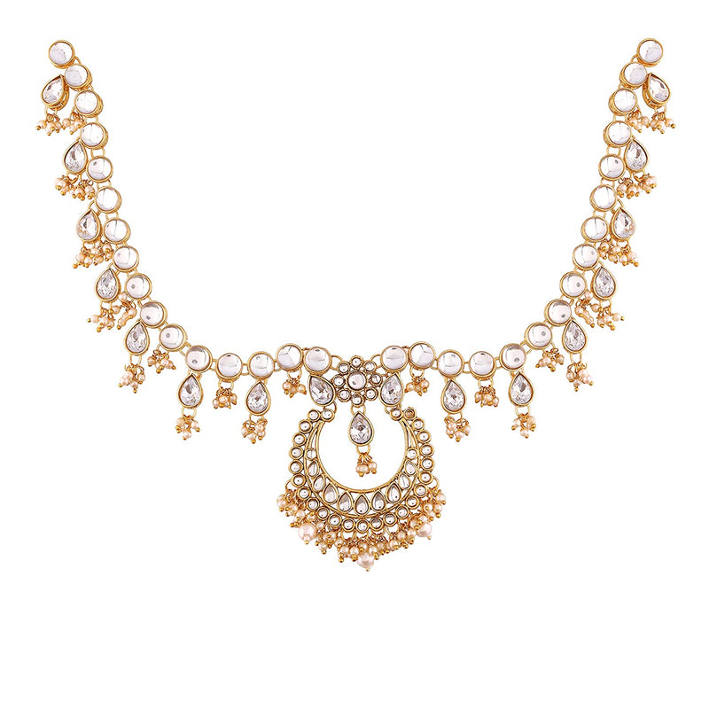 Etnico Gold Plated Traditional Kundan & Pearl Matha Patti/Maang Tikka for Women (T2015W)