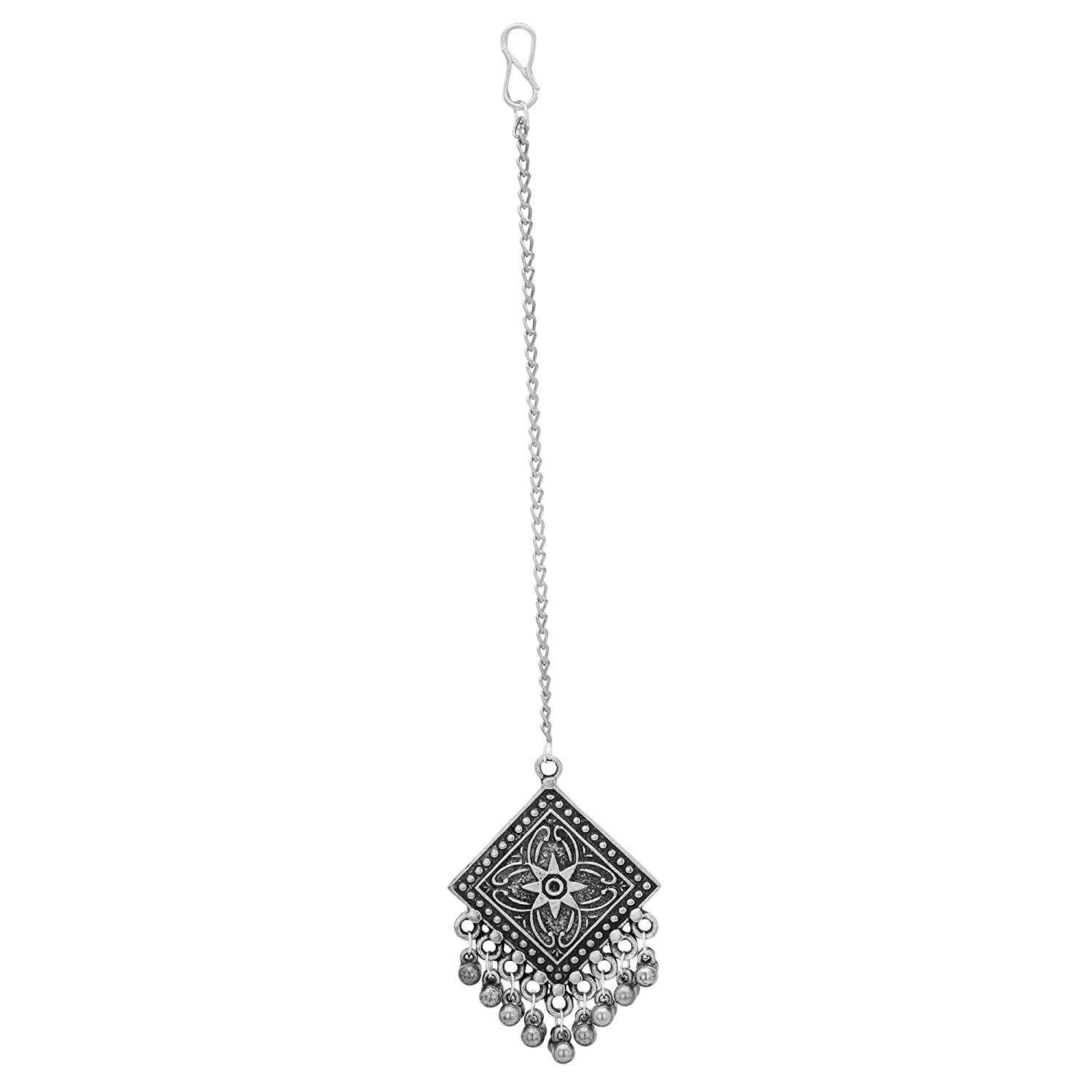 Etnico Oxidised Silver Plated Navratri Maang Tikka for Women (T2030)