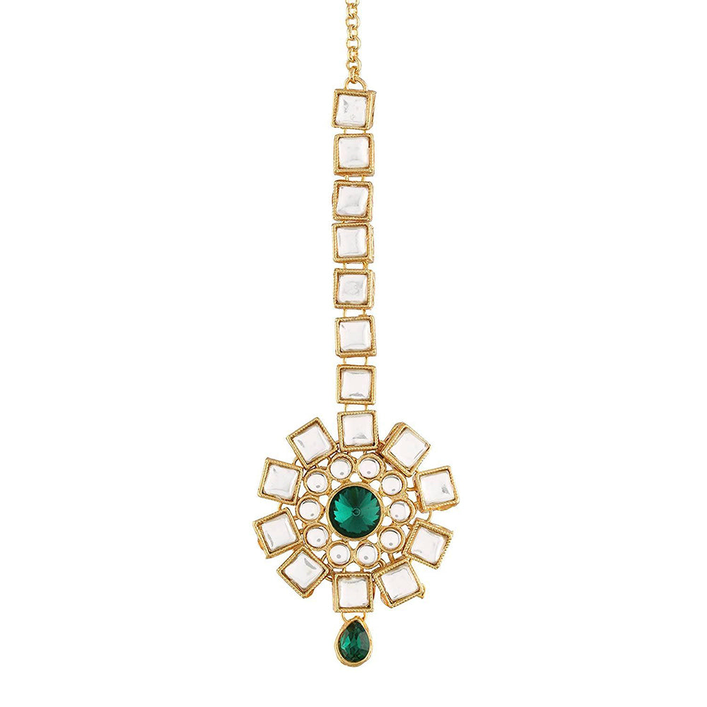 Etnico 18K Gold Plated Traditional Kundan & Stone Studded Maang Tikka for Women & Girls (T2035G)