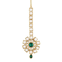 Etnico 18K Gold Plated Traditional Kundan & Stone Studded Maang Tikka for Women & Girls (T2035G)