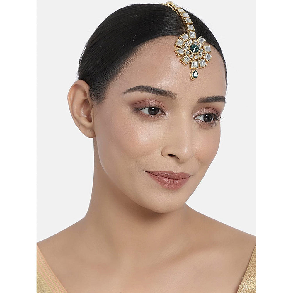 Etnico 18K Gold Plated Traditional Kundan & Stone Studded Maang Tikka for Women & Girls (T2035G)