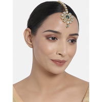 Etnico 18K Gold Plated Traditional Kundan & Stone Studded Maang Tikka for Women & Girls (T2035G)