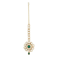 Etnico 18K Gold Plated Traditional Kundan & Stone Studded Maang Tikka for Women & Girls (T2035G)
