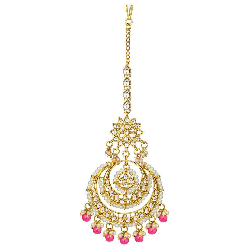 Etnicoels 18K Gold Plated Traditional Kundan Studded with Pearl Maang Tikka for Women/Girls (T2038Q)