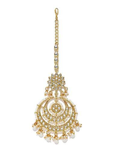 Etnico 18K Gold Plated Traditional Kundan Studded with Pearls Maang Tikka for Women/Girls (T2038W)