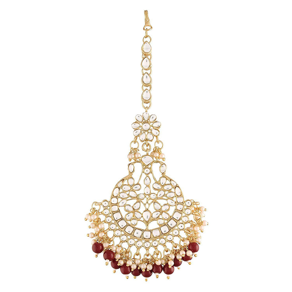 Etnico 18K Gold Plated Traditional Kundan & Stone Studded Maang Tikka for Women & Girls (T2042M)