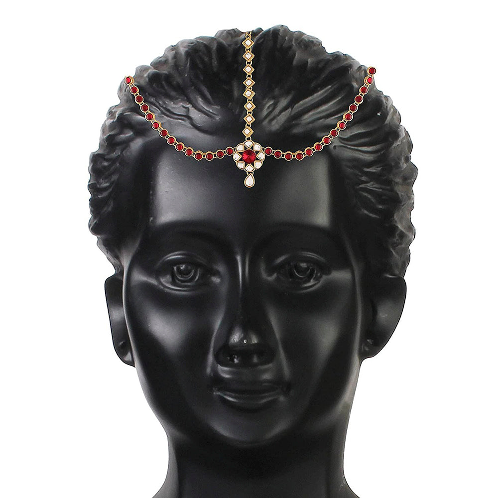 Etnico 18K Gold Plated Kundan Studded Bridal Matha Patti/Maang Tikka for Women (T2045M)