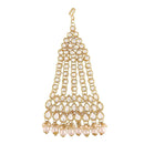 Etnico 18K Gold Plated Mughal Beautiful Long Pearl Kundan Jhumar Passa/Jhoomar Maang Tikka for Women (T2050W)