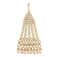 Etnico 18K Gold Plated Mughal Beautiful Long Pearl Kundan Jhumar Passa/Jhoomar Maang Tikka for Women (T2050W)