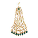 Etnico 18K Gold Plated Mughal Beautiful Long Pearl Kundan Jhumar Passa/Jhoomar Maang Tikka for Women (T2051G)