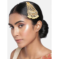 Etnico 18K Gold Plated Mughal Beautiful Long Pearl Kundan Jhumar Passa/Jhoomar Maang Tikka for Women (T2054FL)