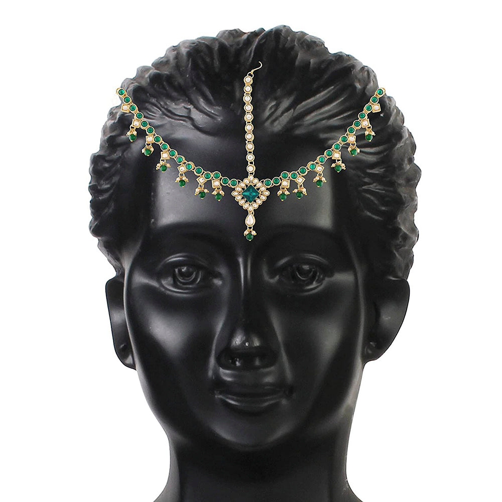 Etnico 18K Gold Plated Kundan Studded Bridal Matha Patti/Maang Tikka for Women (T2057G)