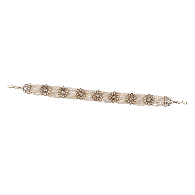 Etnico18k Gold Plated Traditional Floral Kundan Pearl Studded Rajasthani Sheeshphool/ Mathapatti for Women (T2063W)