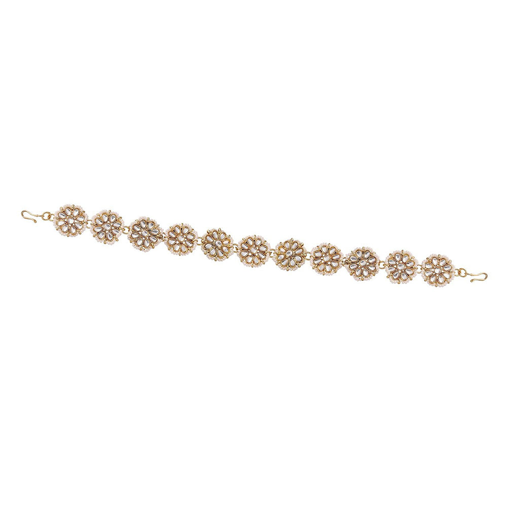 Etnico18k Gold Plated Traditional Floral Kundan Pearl Studded Rajasthani Sheeshphool/ Mathapatti for Women (T2064W)