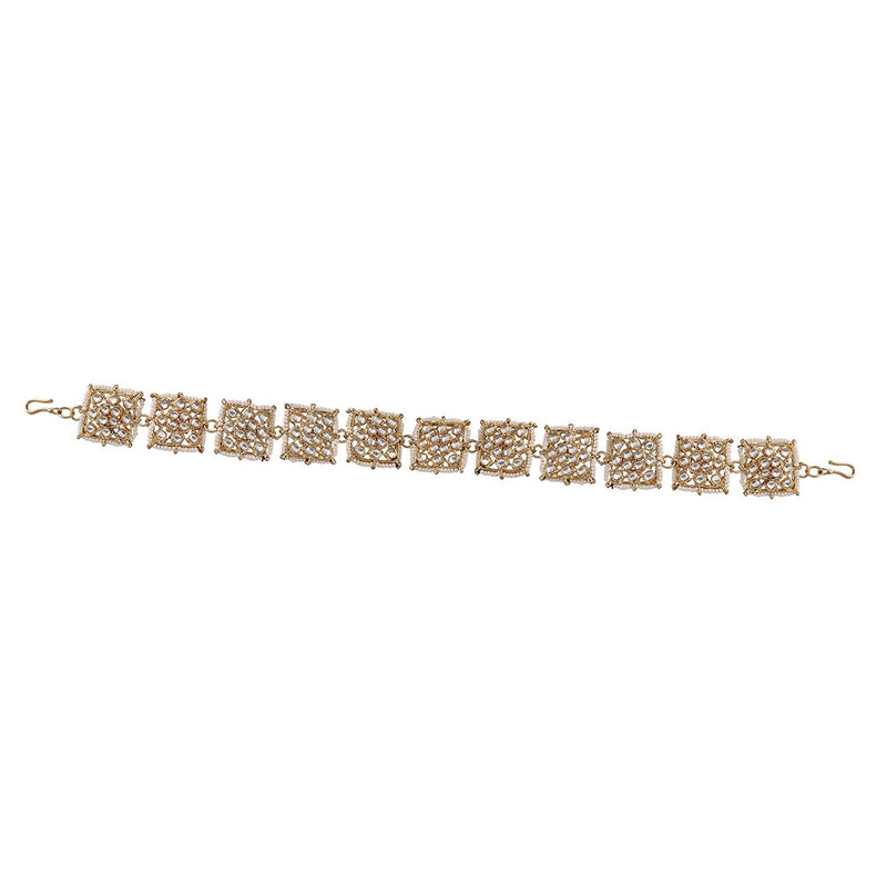 Etnico18k Gold Plated Traditional Floral Kundan Pearl Studded Rajasthani Sheeshphool/ Mathapatti for Women (T2067W)