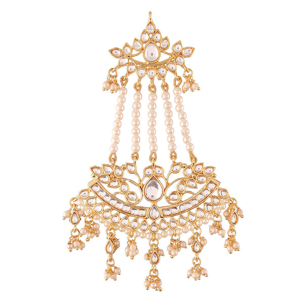 Etnico Gold Plated Kundan & Pearl Pasa/Hair Kalank Inspired Jewellery for Women (T2464W)
