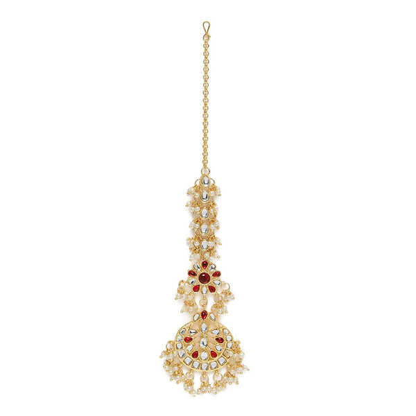 Etnico 18K Gold Plated Traditional Pearls Kundan Studded Maang Tikka for Women/Girls (T2872M)