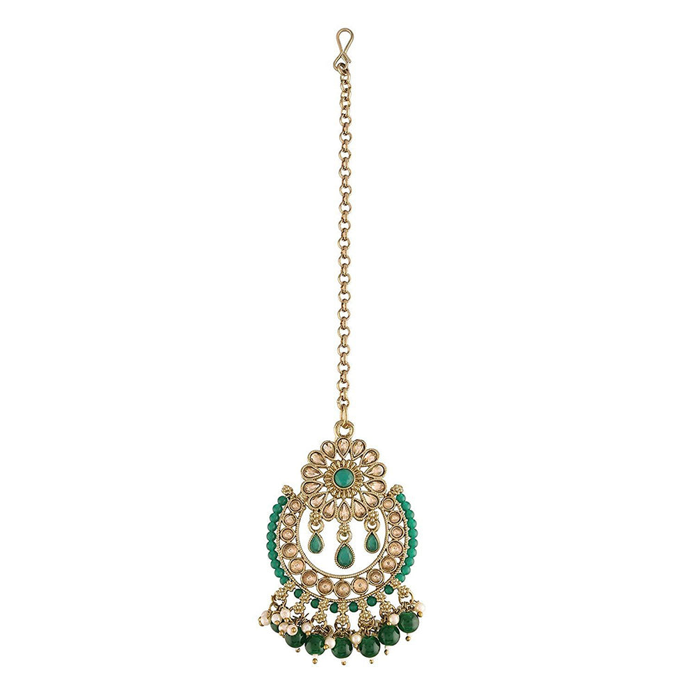 Etnico 18K Gold Plated Traditional Kundan & Pearl Studded Maang Tikka For Women (T4001G)