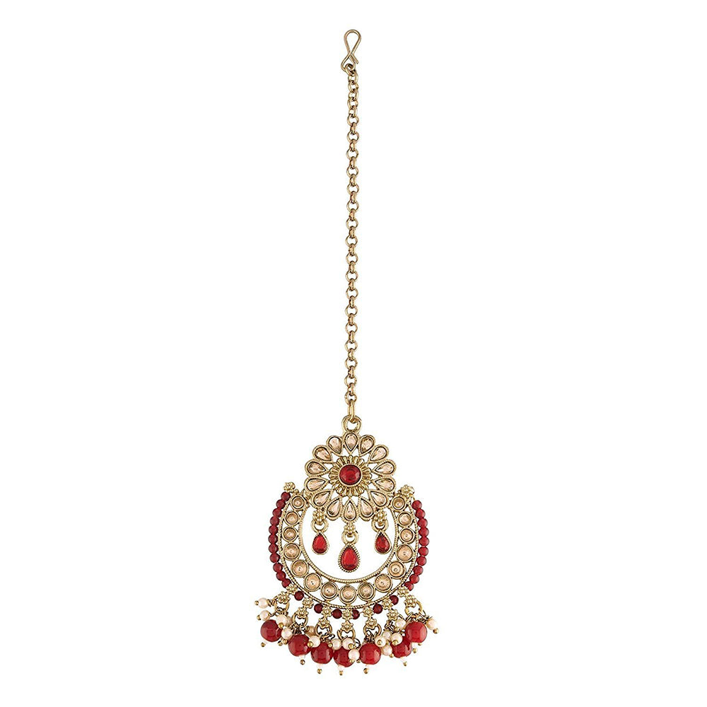 Etnico 18K Gold Plated Traditional Kundan & Pearl Studded Maang Tikka For Women (T4001M)