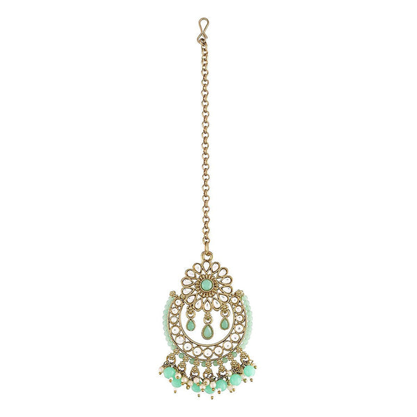 Etnico 18K Gold Plated Traditional Kundan & Pearl Studded Maang Tikka For Women (T4001Min)