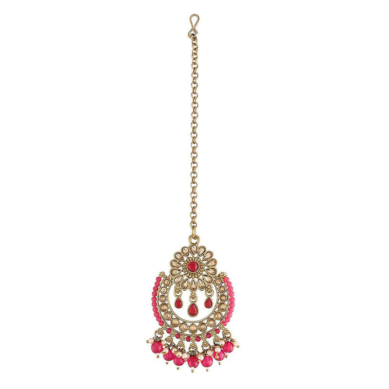 Etnico 18K Gold Plated Traditional Kundan & Pearl Studded Maang Tikka For Women (T4001Q)