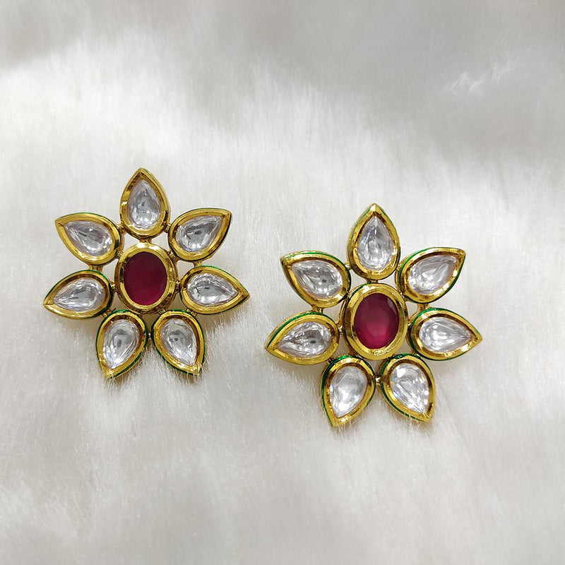 Tarangavi Red Kundan Gold Plated Floral Stud