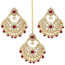 Etnico 18K Gold Plated Traditional Big Kundan & Pearl Chandbali Earrings with Maang Tikka Set for Women/Girls (TE2862M)