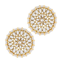 Etnico18K Gold Plated Traditional Kundan Pearl Royal Round Earring Maang Tikka Set Indian Traditional Jewellery for Women (TE2873W)