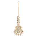 Etnico18K Gold Plated Traditional Big Kundan & Pearl Chandbali Earrings with Maang Tikka Set for Women/Girls (TE3002W)