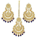 Etnico Traditional Gold Plated Wedding Chandbali Kundan & Pearl Earring Set With Maang Tikka for Women (TE7077BL)