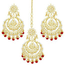 Etnico Traditional Gold Plated Wedding Chandbali Kundan & Pearl Earring Set With Maang Tikka for Women (TE7077R)