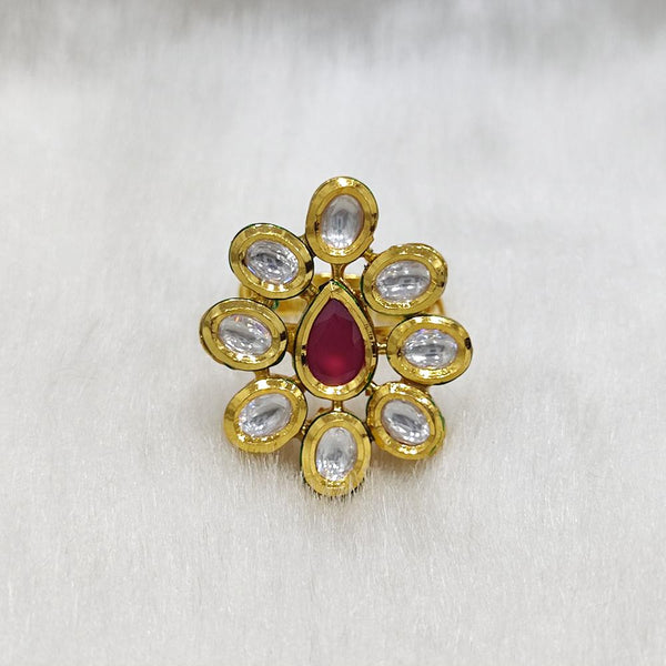 Tarangavi Red Kundan Gold Plated Ring