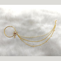 Tarangavi Pearl With Kundan Gold Plated Layer Nose Ring