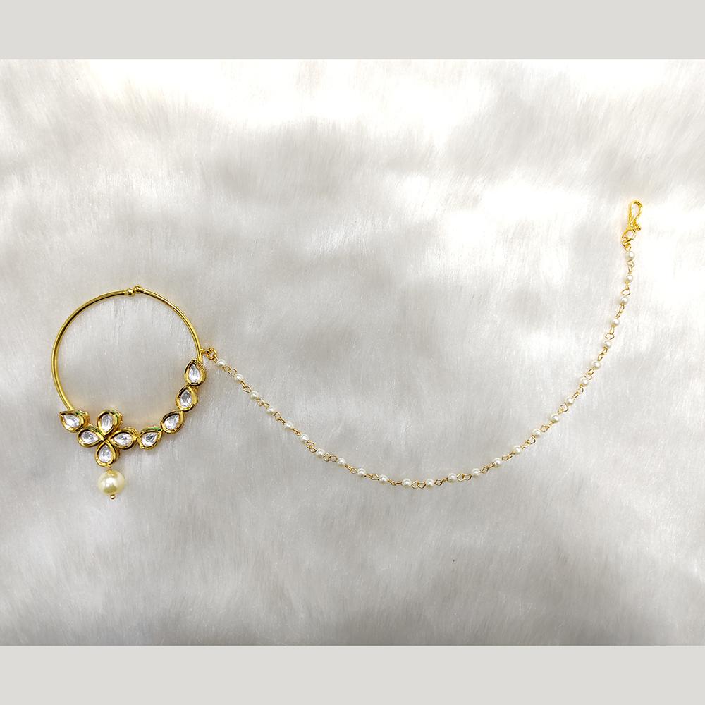 Tarangavi Pearl With Kundan Gold Plated Trendy Nose Ring
