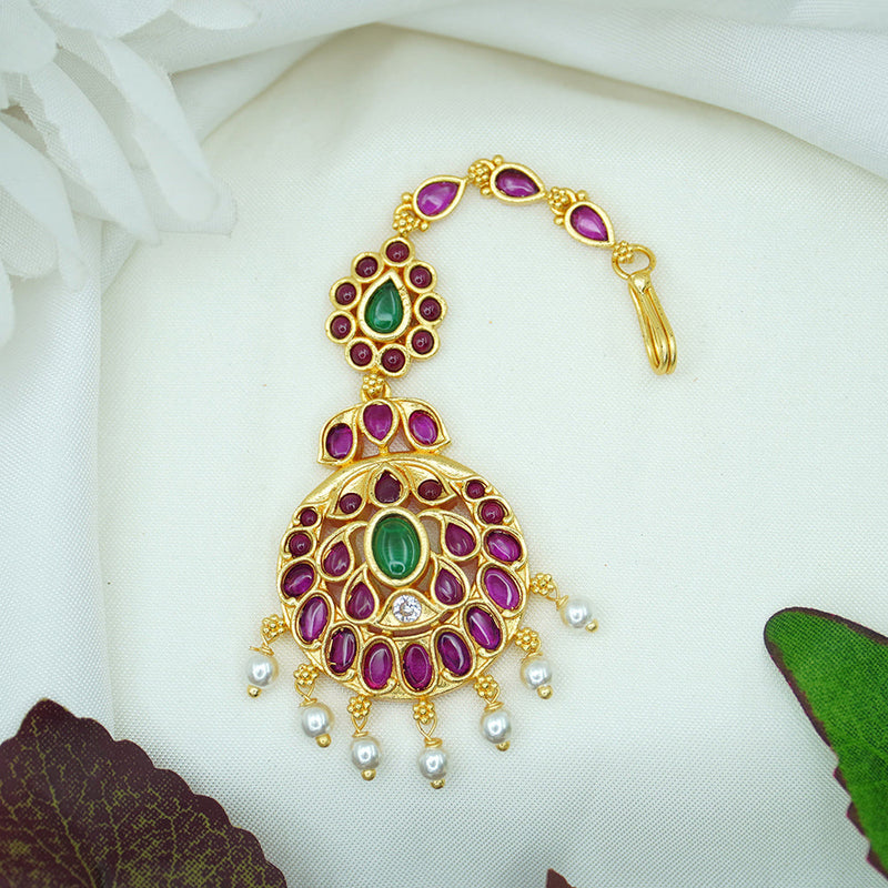 Diksha Collection Gold Plated Pota Stone Maangtikka